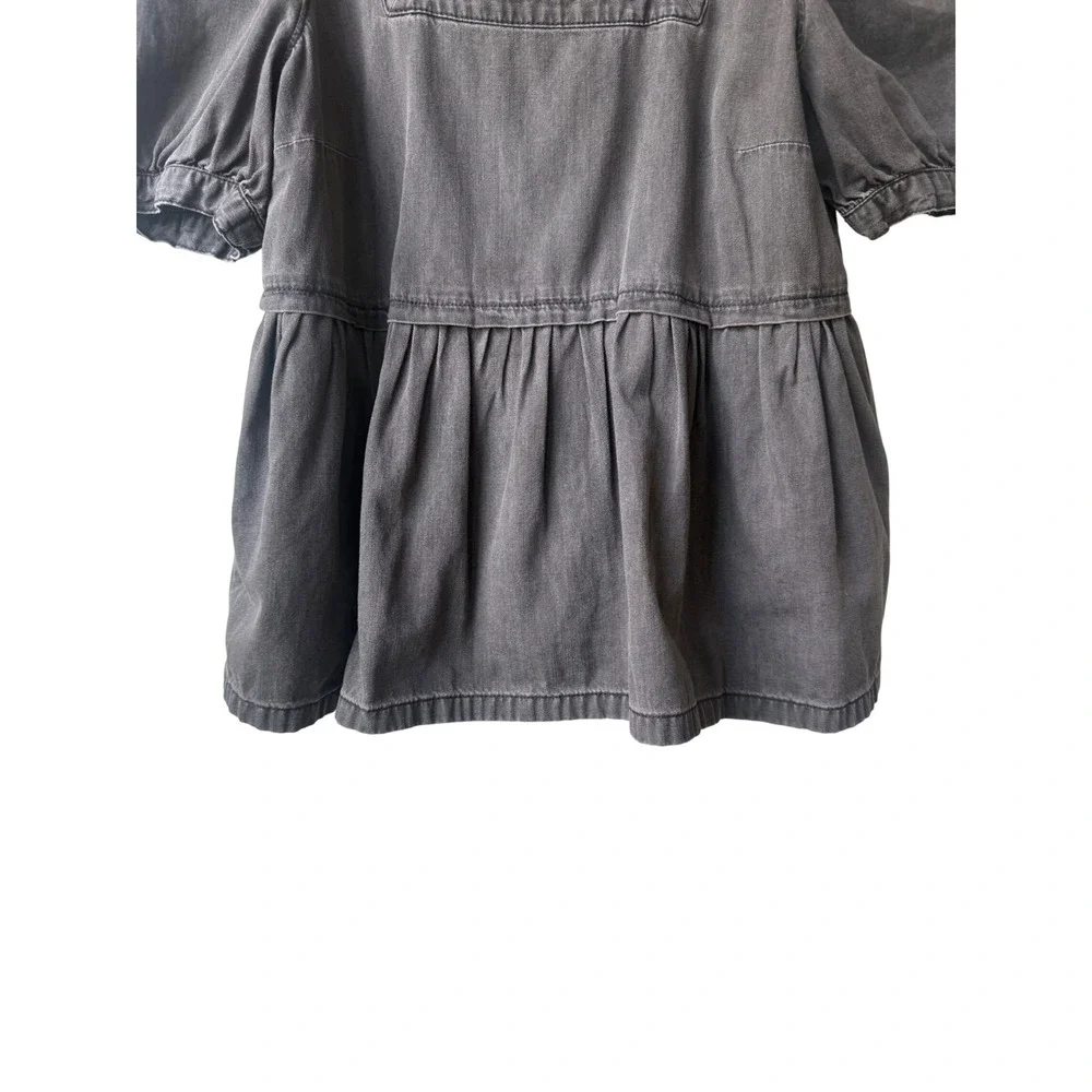 Madewell Y2K Denim Babydoll Top Size S Puff Sleeve‎ Twee Dark Coquette Preppy